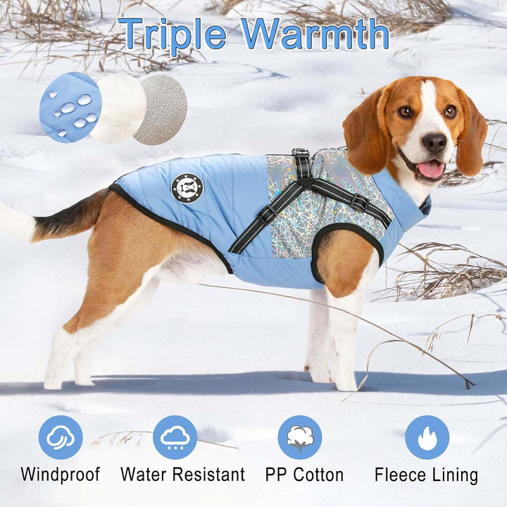 LUOWAN Hundemantel für kleine Hunde, Hundemantel mit Geschirr, Reflektierende Outdoor-Hundeweste, Wi