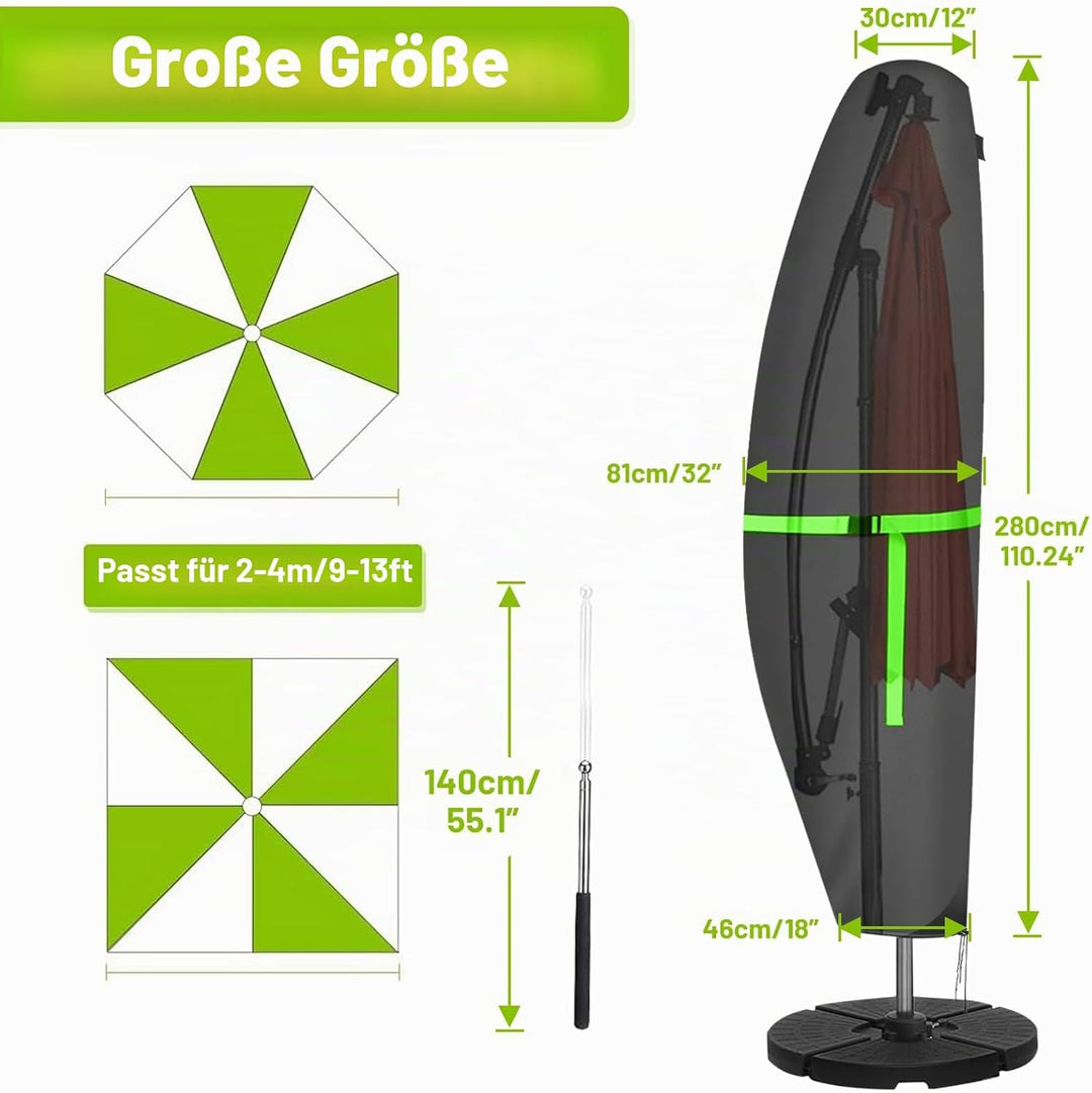 GEMITTO Sonnenschirm Schutzhülle mit Stab, Sonnenschirm Abdeckung 2 bis 4 M Grosse Ampelschirm Schut