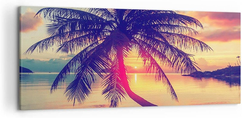 Wandbilder Dekoration Wohnzimmer Meer Strand Palme Panorama Bilder auf Leinwand 120x50cm Leinwandbil