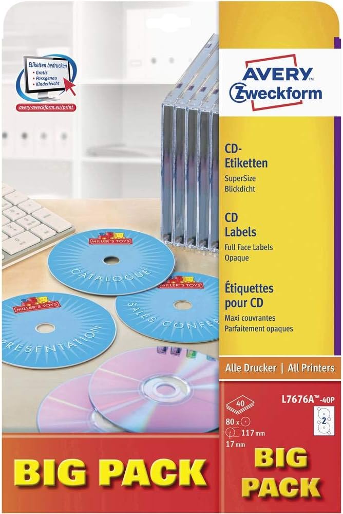 AVERY Zweckform L7676A-40P selbstklebende CD-Etiketten & Verbatim CD-R Extra Protection, CD-Rohlinge