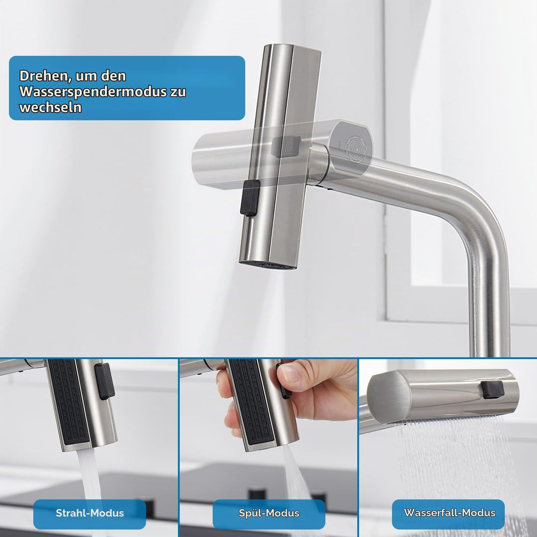 Ulytid Wasserhahn Küche Ausziehbar, Küchenarmatur mit Brause Ausziehbar 3 Modus, Hochdruck Armatur K