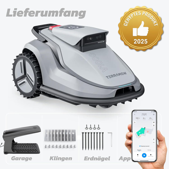 Terramow V1000 Mähroboter ohne Begrenzungskabel, ohne RTK, mit KI-Bilderkennung und Hinderniserkennu