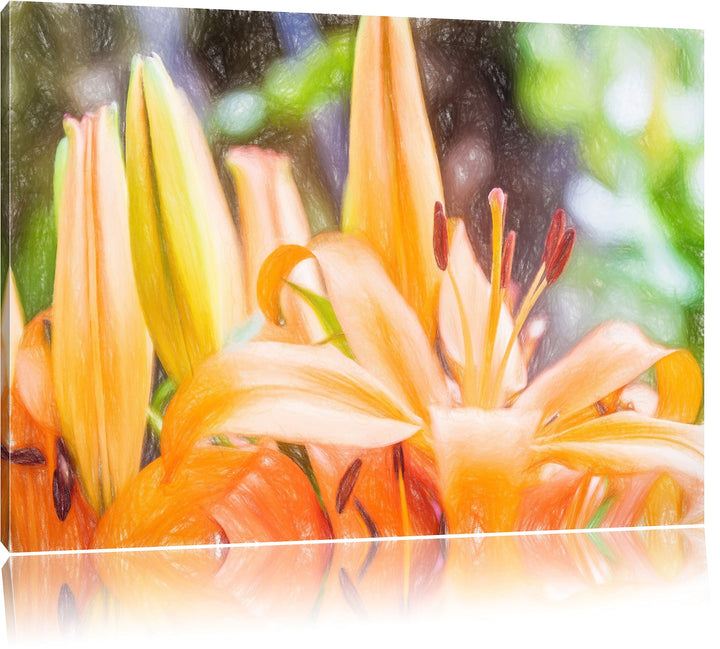 Pixxprint Lilien als Leinwandbild/Grösse: 100x70 / Wandbild/Kunstdruck/fertig bespannt, 100x70