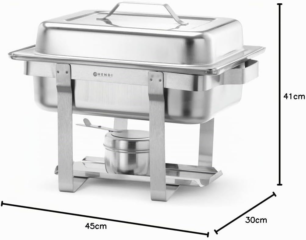 HENDI 475201 Chafing Dish 1/2, Gastronorm, mit hochglanzpoliertem, einsteckbarem Deckel. Inkl. Brenn