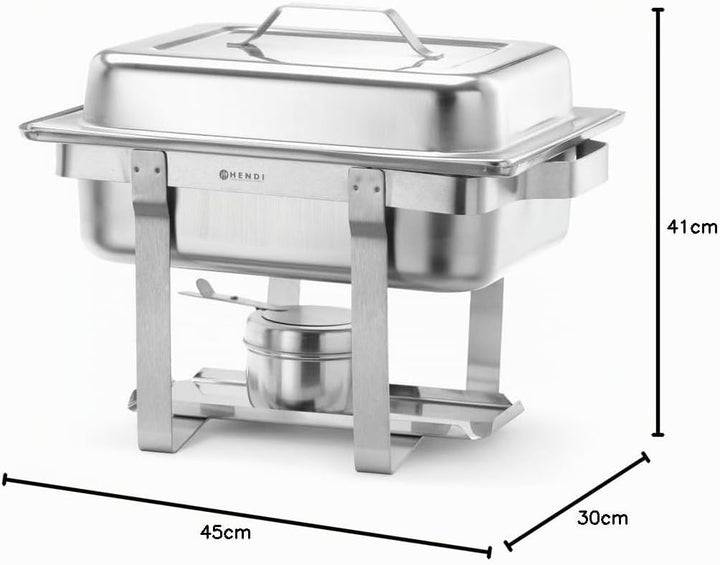 HENDI 475201 Chafing Dish 1/2, Gastronorm, mit hochglanzpoliertem, einsteckbarem Deckel. Inkl. Brenn