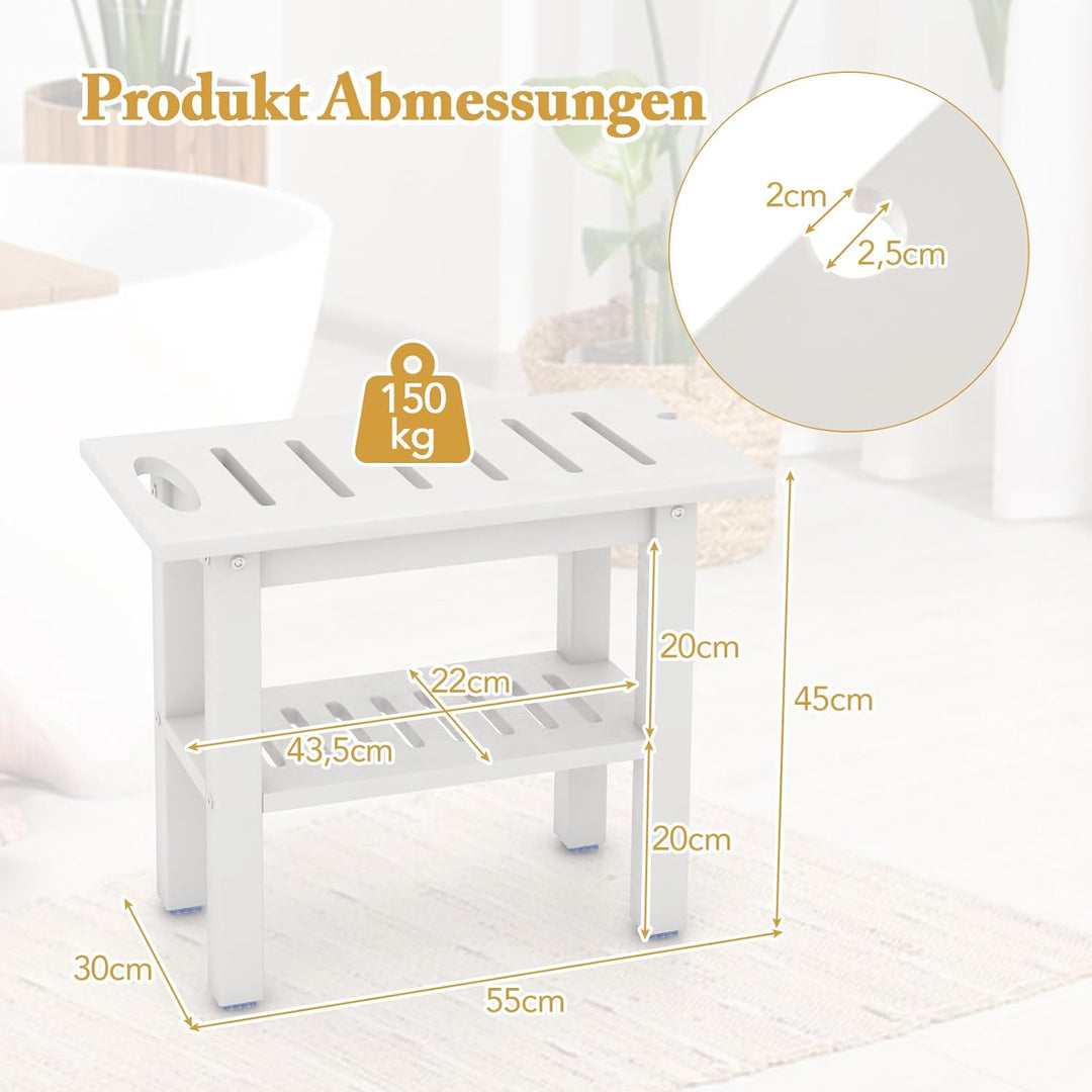 COSTWAY Duschbank Bad, Badhocker wasserdicht mit Griff & Ablagefach, Duschhocker bis 150 kg Belastba