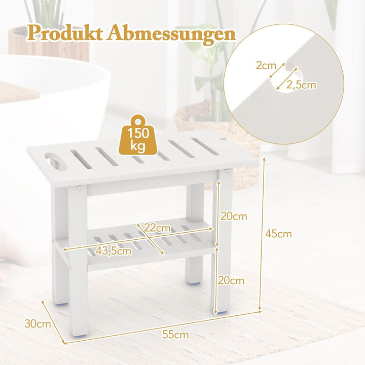 COSTWAY Duschbank Bad, Badhocker wasserdicht mit Griff & Ablagefach, Duschhocker bis 150 kg Belastba