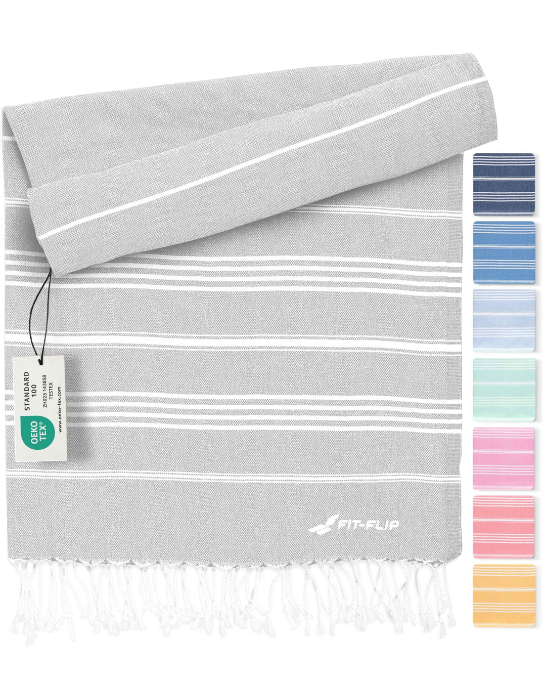 Fit-Flip Hamamtuch aus 100% Baumwolle saugfähig und schnelltrocknend | Light Grey, 100x200cm Sultan,