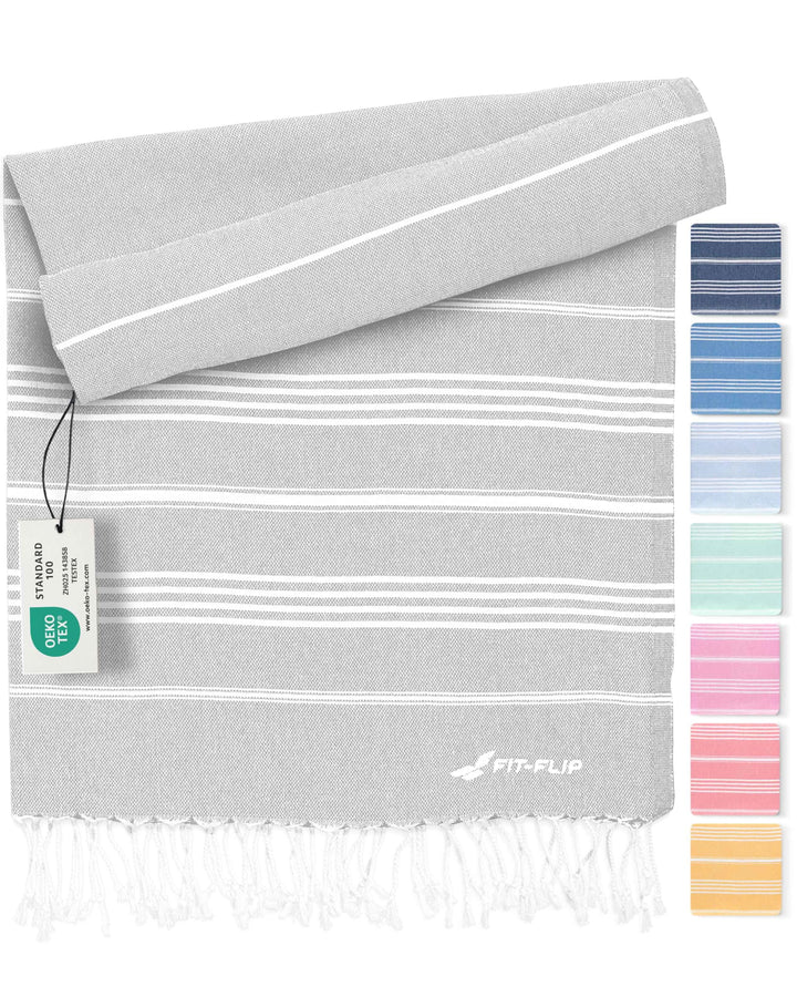 Fit-Flip Hamamtuch aus 100% Baumwolle saugfähig und schnelltrocknend | Light Grey, 100x200cm Sultan,