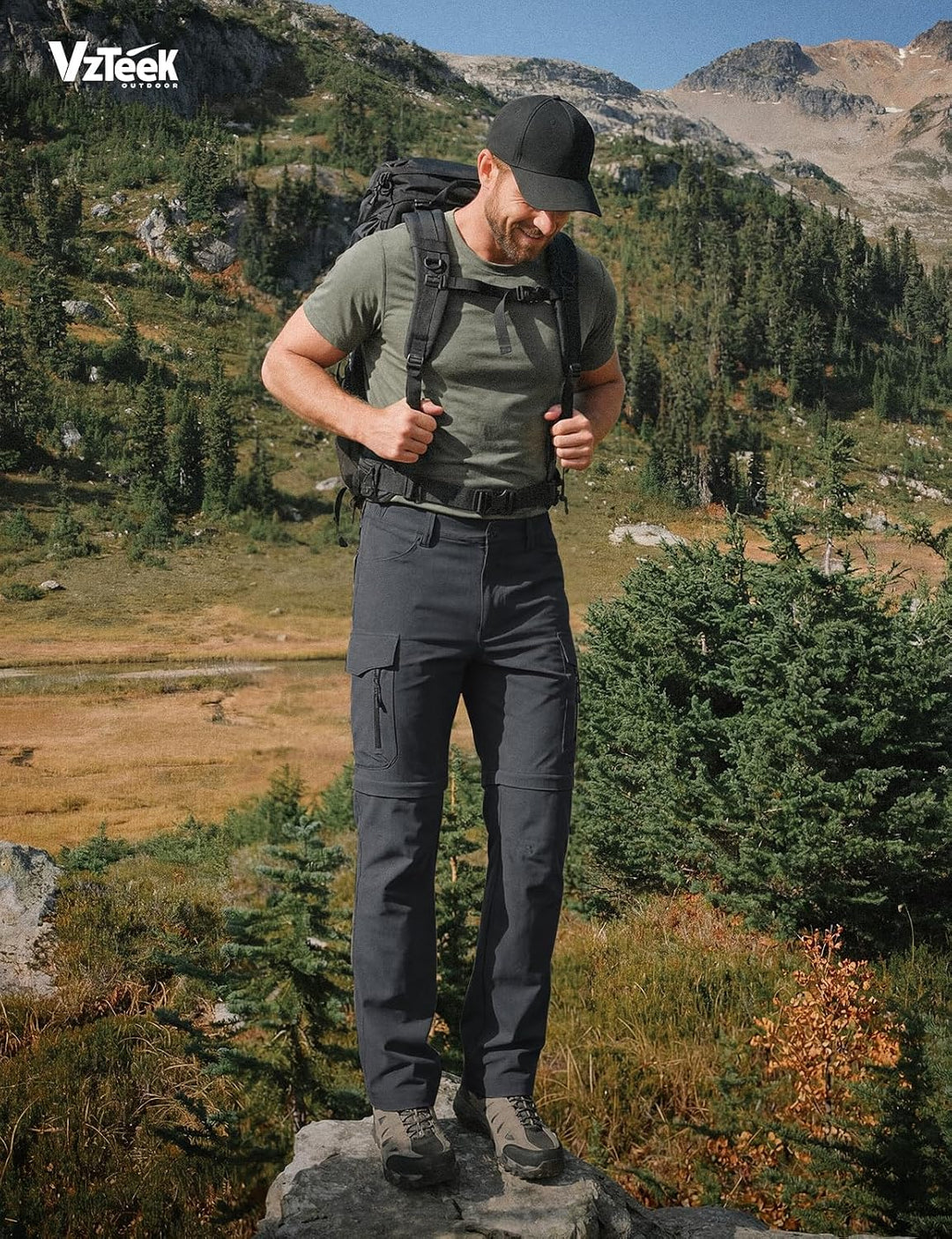 Vzteek Herren Wanderhose Zip Off Trekkinghose Outdoorhose Sommer Softshell Stretch Hose Kurz für Wan