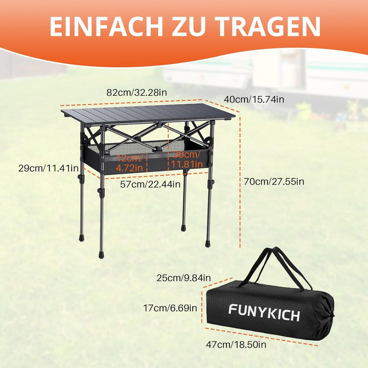 FUNYKICH Campingtisch Klappbar 82 x 40cm, Klapptisch mit 2 Höhenverstellbar(44/70cm), Einfache Monta