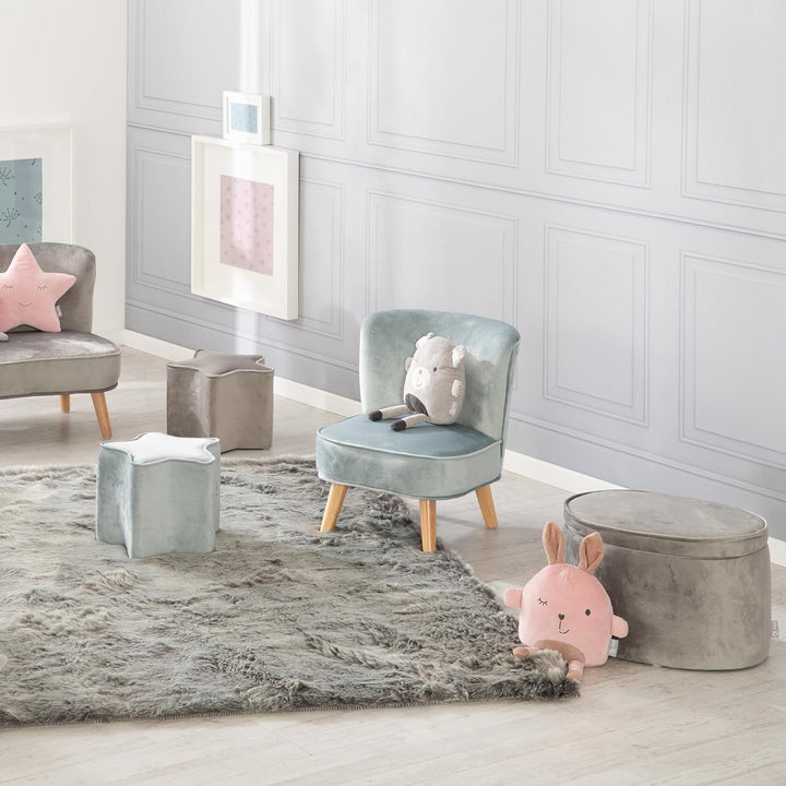 roba Kinderhocker Lil Sofa mit Stauraum - Ovaler Hocker in grauem Samtstoff - Polstermöbel Pouf für