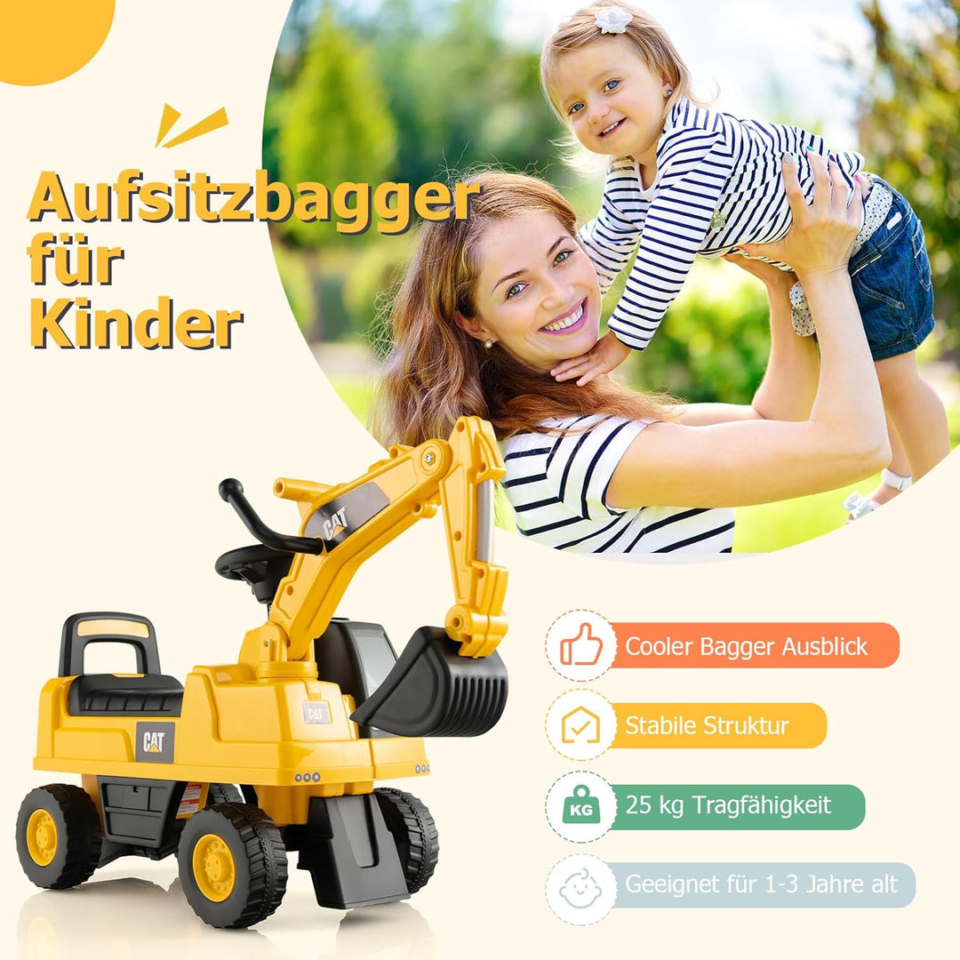 DREAMADE Sitzbagger, Bagger mit Lenkbarer Schaufel & Hupe, Rutschauto mit Stauraum unter Sitz, Aufsi