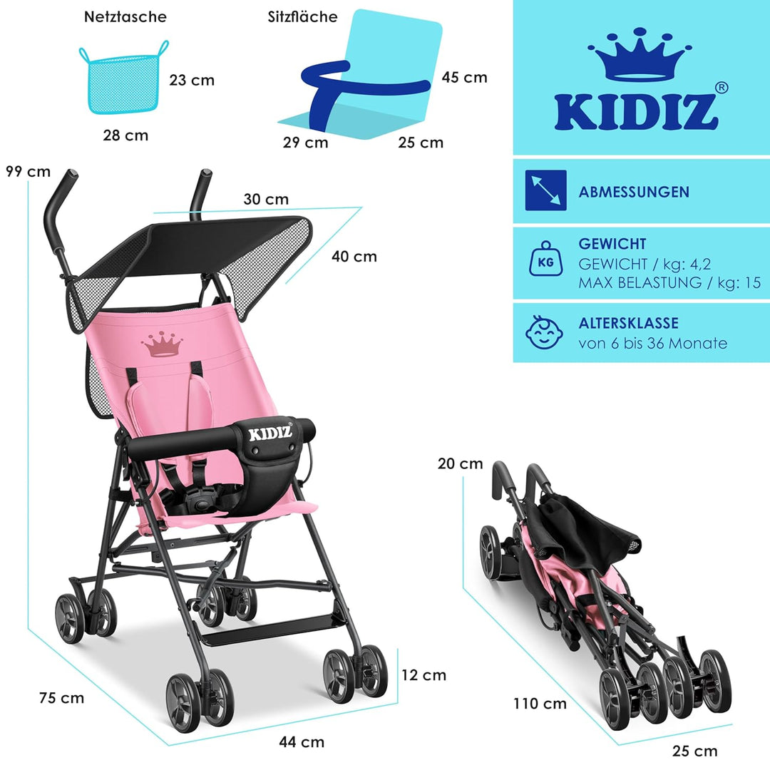 KIDIZ® Kinderwagen CITY Buggy Kinderbuggy klappbar Sportwagen Faltbar 360° 4-Zoll-Räder Inkl. Sonnen