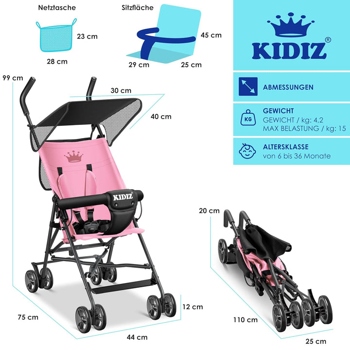 KIDIZ® Kinderwagen CITY Buggy Kinderbuggy klappbar Sportwagen Faltbar 360° 4-Zoll-Räder Inkl. Sonnen