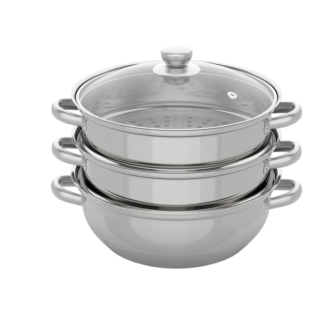 3 Tier Edelstahl Dampfer Dampfgarer Topf 3-Lagig Steam Cooker Kochtopf Dampfgarer für Gas- Elektro-