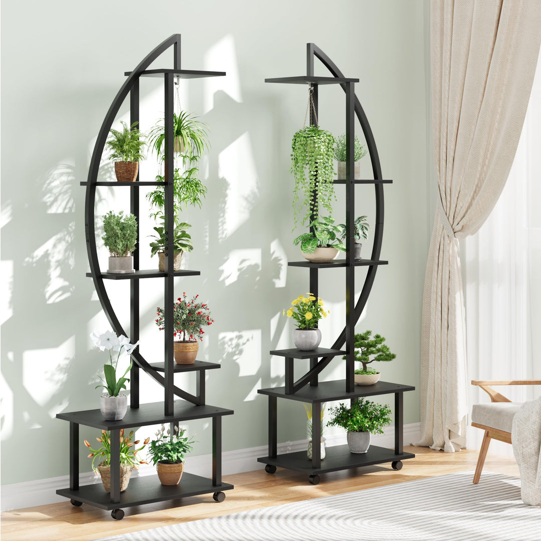 Garvee 5-Stufiger 176cm Pflanzenständer Mit Rädern - 2 Stück Blumenständer Metall Holz Pflanzenregal