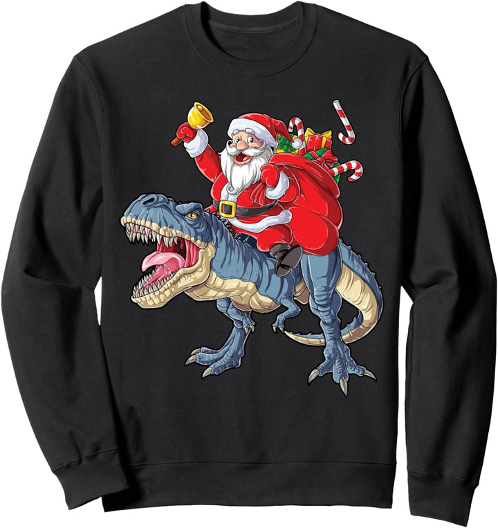Santa Riding Dinosaur T rex Christmas Gifts Boys Kids Xmas Sweatshirt