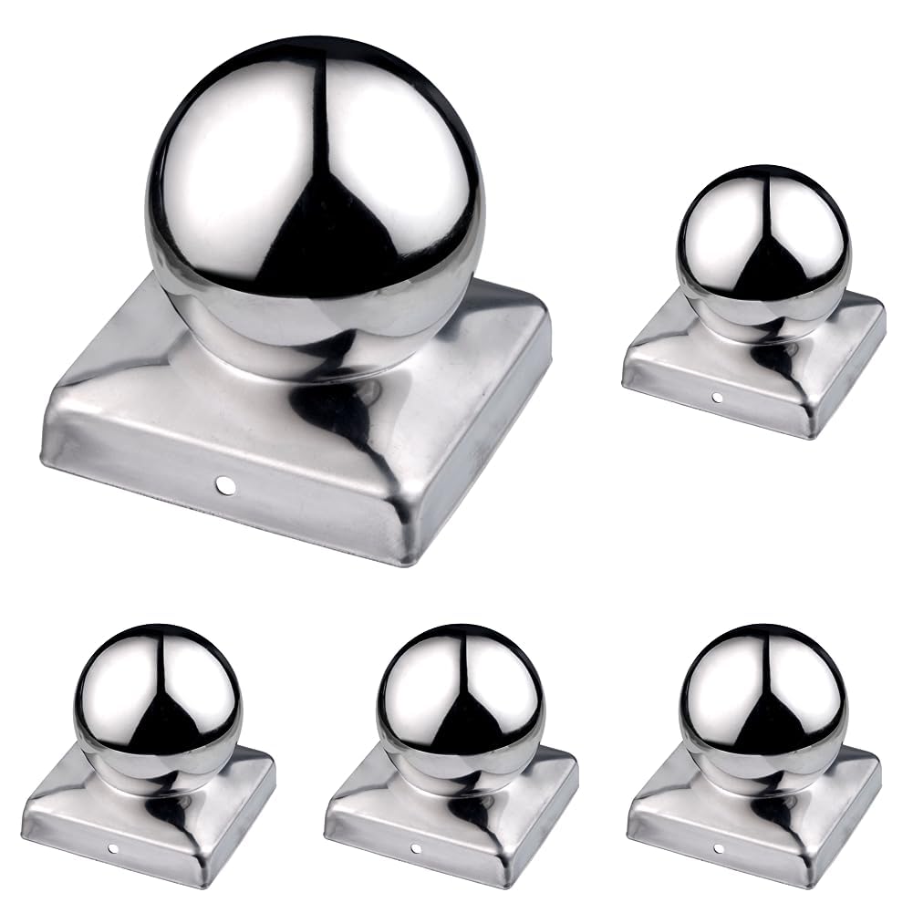 Connex HV4323 Pfostenkappen mit Kugel, 90 x 90 mm, Edelstahl rostfrei V2A (Packung mit 5) 90 x 90 mm