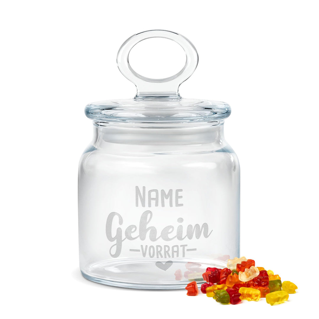 Print Royal PR Personalisierte Keksdose aus Glas mit Gravur - 550 ml - Geheim-Vorrat mit Name selbst