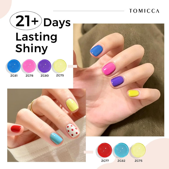 TOMICCA UV Nagellack Neon Set, 10 Farben Orange Gelb Rosa Grün Blau Violett Soak-Off Gel Nagellack U