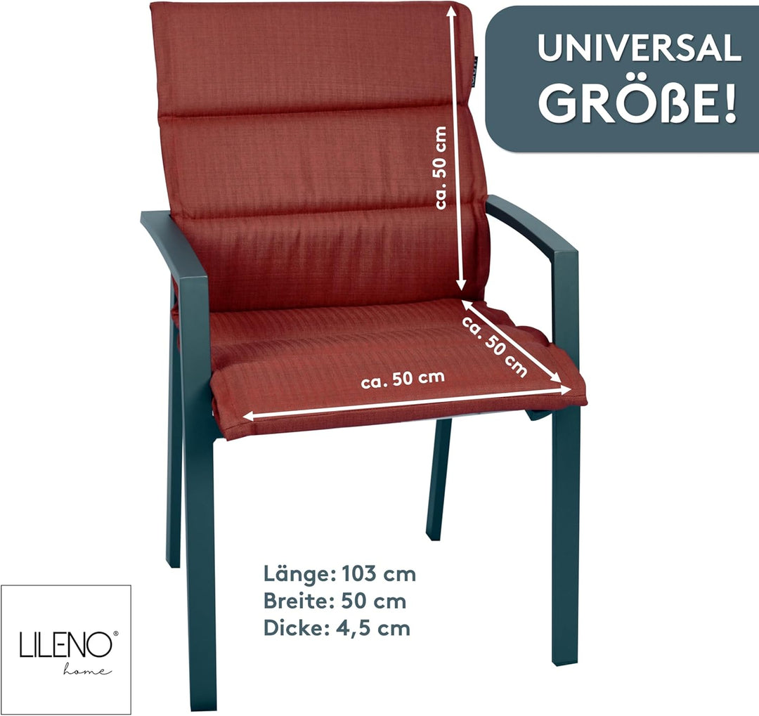 LILENO HOME Gartenstuhl Auflagen als [2er Set - Niedriglehner] in Rot - Bequeme Liegen als Sitzaufla