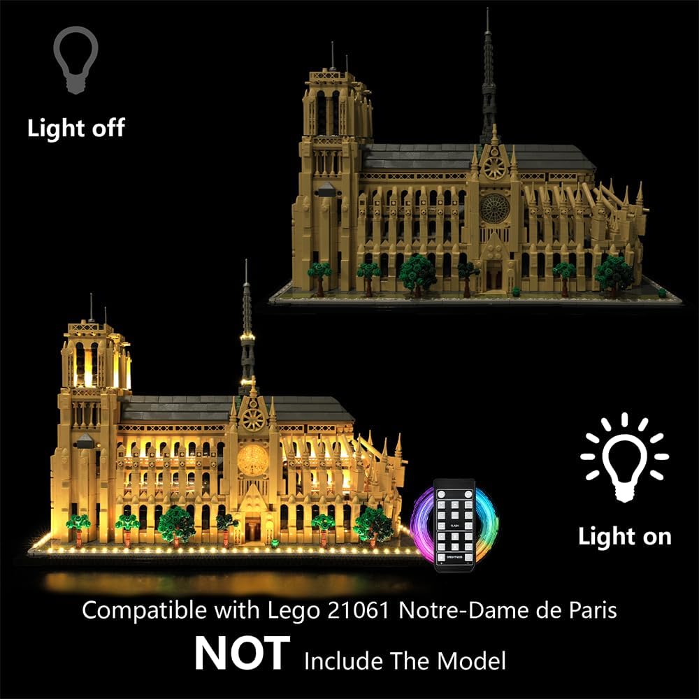 Premium LED-Lichtkit kompatibel mit LEGO 21061 Notre-Dame de Paris – Warme Beleuchtung für das Archi