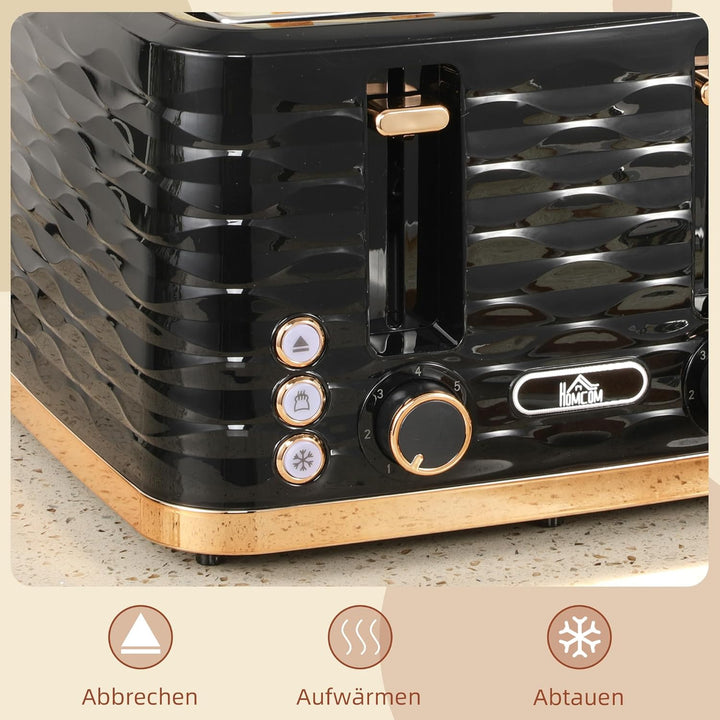 HOMCOM Toaster 4 Scheiben 4 Schlitze mit 7 Bräunungsstufen, Abschaltautomatik, Krümelschublade Stahl