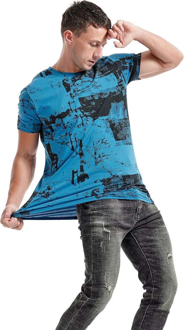 RONOMO Herren Mode Krawatte Dye T-Shirt Casual Print T-Shirt Graffiti T-Shirt S Fk Blau, S Fk Blau