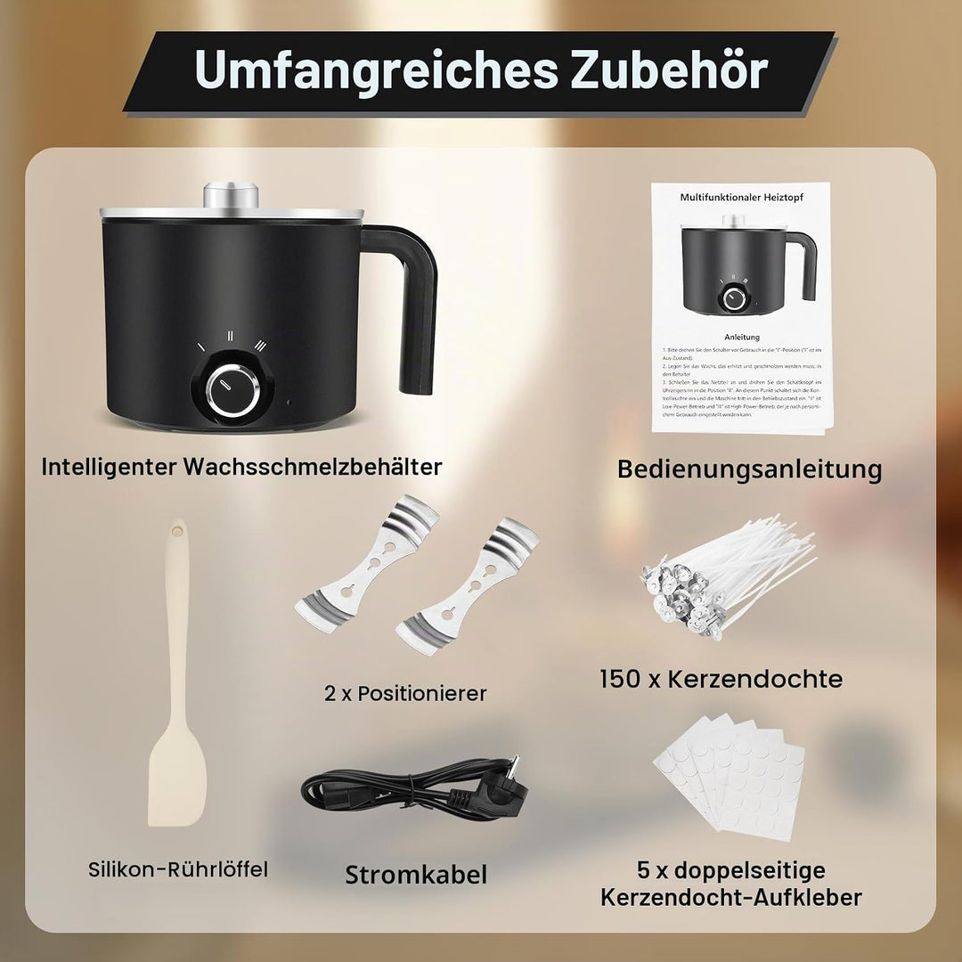 Elektrischer Wachsschmelzer 1,8L | Kerzen Selber Machen Set mit Zubehör | Wachsschmelzgerät für Soja