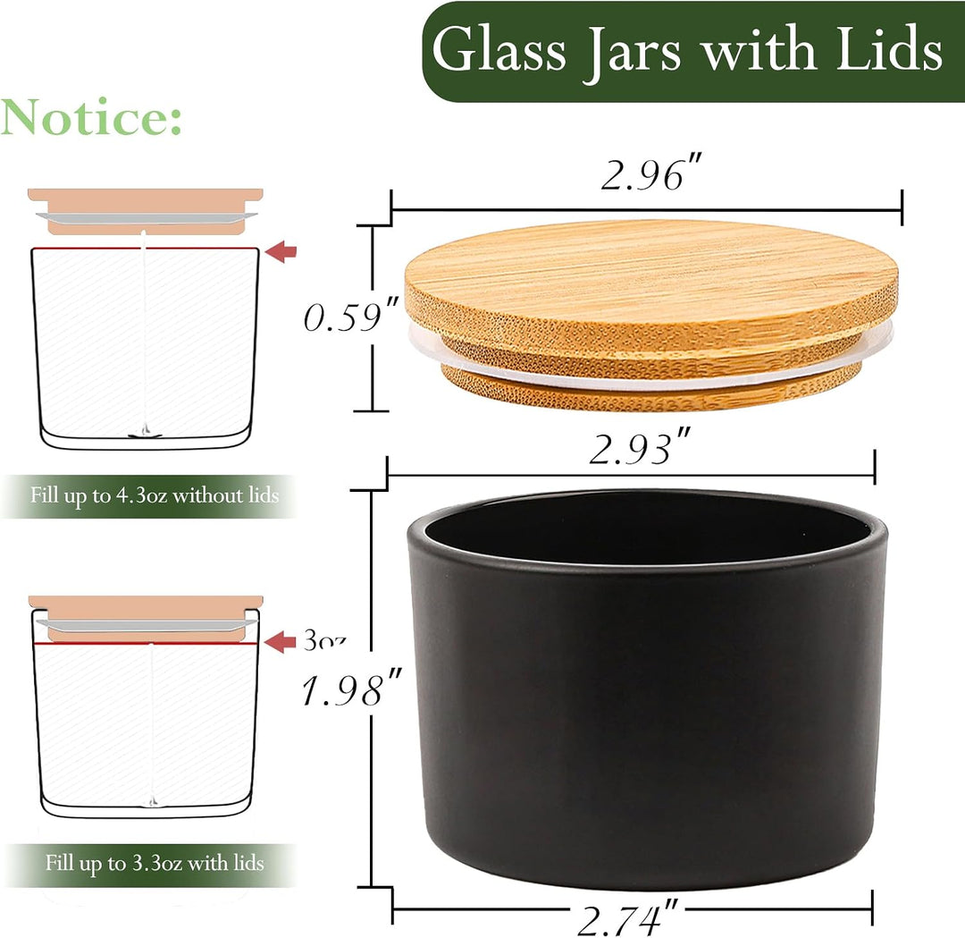 CONNOO 15 Stück 120ml Mattschwarze Glas-Kerzengläser mit luftdichten Bambusdeckeln zum Kerzenmachen,
