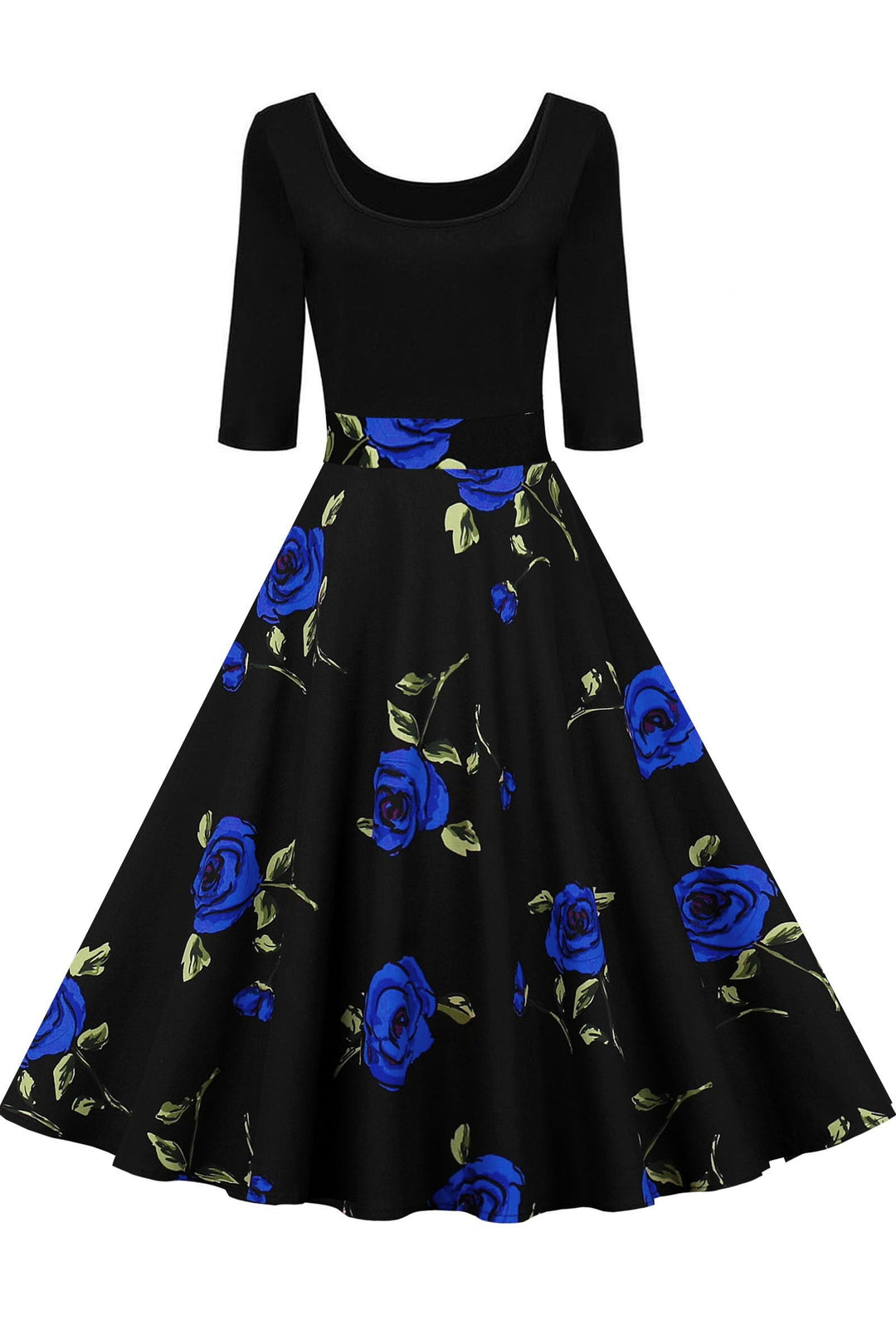 AXOE Damen A-Linie Kleid 60er Jahre Rockabilly 3/4 Ärmel F10b S, F10b S
