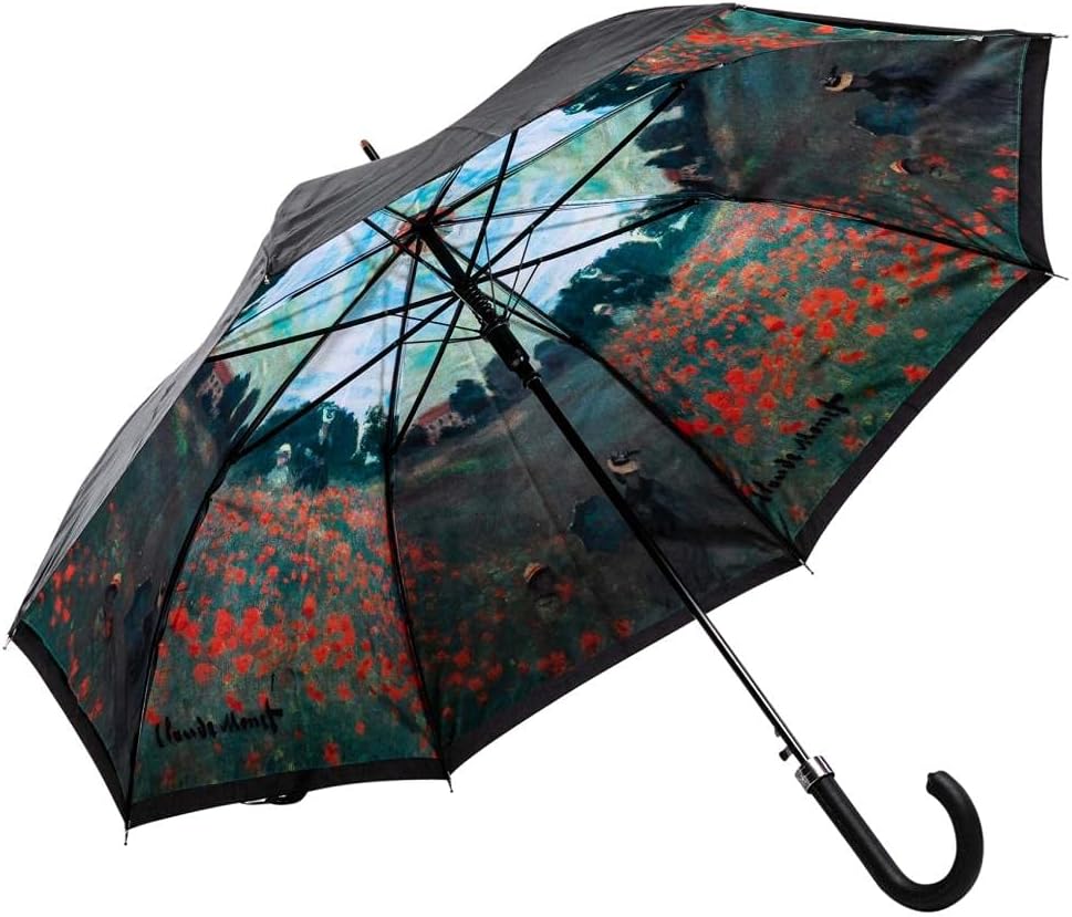 LUCKYWEATHER Regenschirm Stockschirm Damen Motiv Mohnblumenfeld Auf-Automatik Double Layer I Stockre