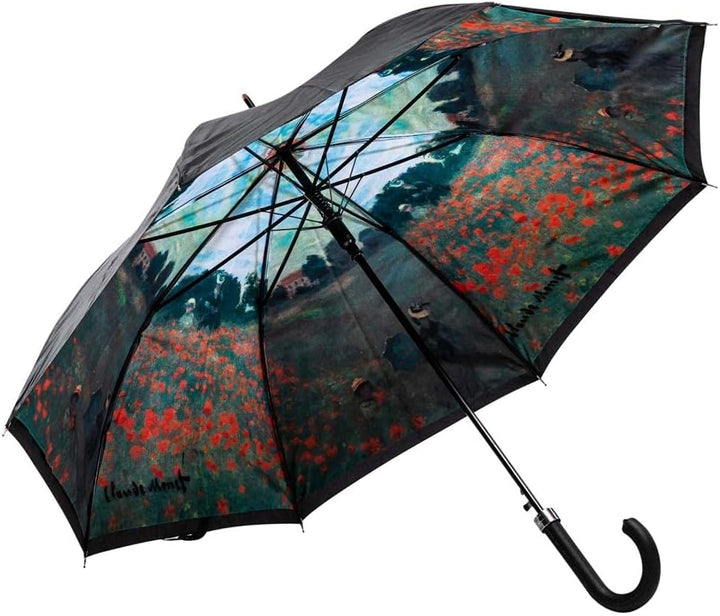 LUCKYWEATHER Regenschirm Stockschirm Damen Motiv Mohnblumenfeld Auf-Automatik Double Layer I Stockre