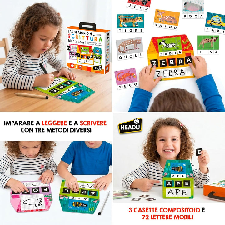 Headu - Montessori Writing Laboratory Lernspiel, mehrfarbig (IT23578), italienische Sprache