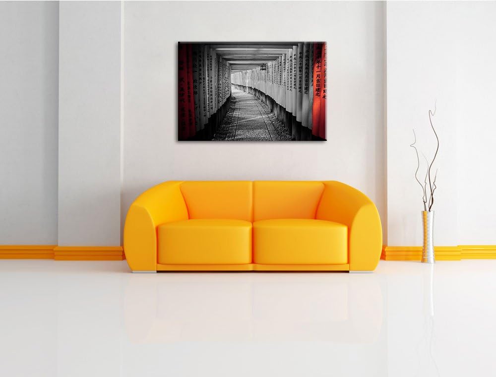 schöner Gebetsgang Japan schwarz/weiss Format: 100x70 auf Leinwand, XXL riesige Bilder fertig gerahm