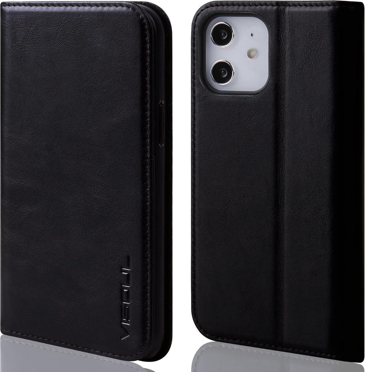 VISOUL Hülle für iPhone 12 Pro, iPhone 12 Handyhülle [100% Echtleder] [Lifetime Garantie] [RFID Schu