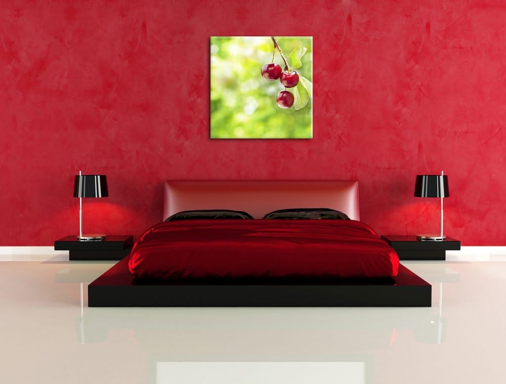Pixxprint Kirsche, Format: 70x70 auf Leinwand, XXL riesige Bilder fertig gerahmt mit Keilrahmen, Kun