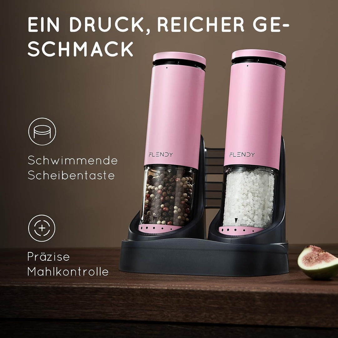 Flendy Salz und Pfeffermühle Elektrisch 2er Set, Elektrische Salz und Pfeffermühle Set mit USB-C Lad
