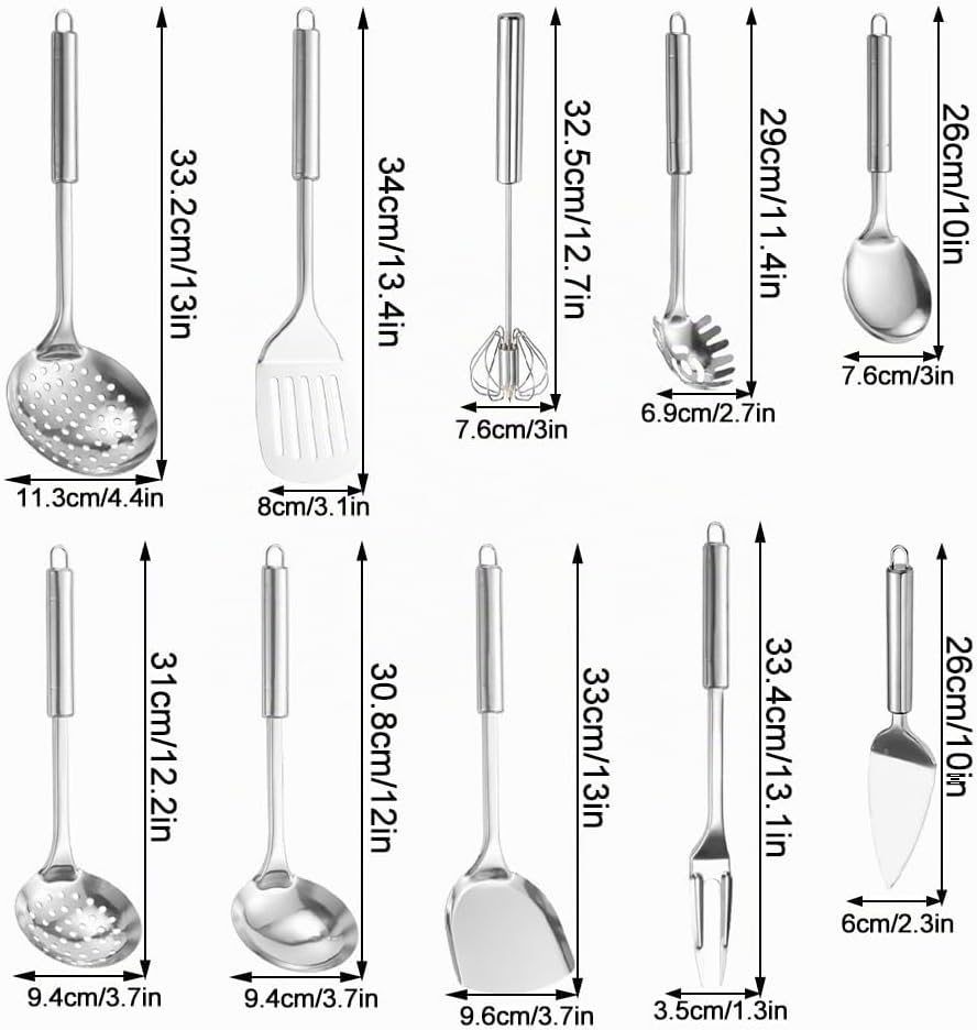 10 - Stück Set Küchenhelfer Set Edelstahl Küchen Set Antihaft Hitzebeständiger Küchenhelfer Set,Home