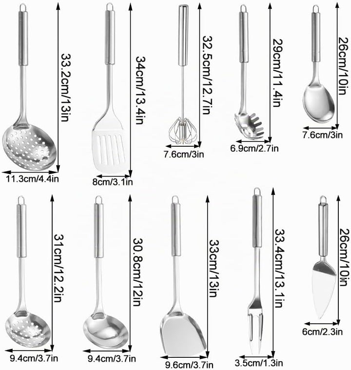 10 - Stück Set Küchenhelfer Set Edelstahl Küchen Set Antihaft Hitzebeständiger Küchenhelfer Set,Home