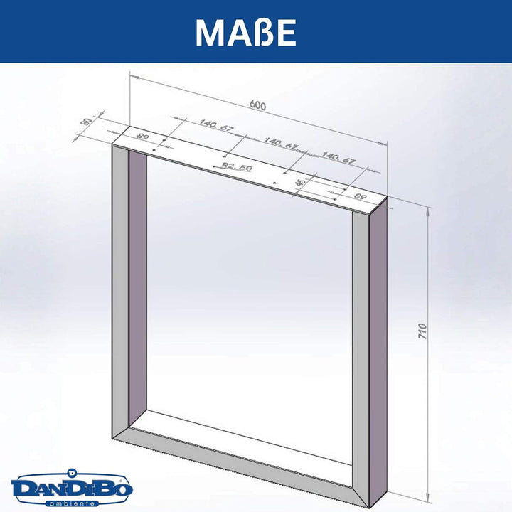 DanDiBo 2X Tischbeine Metall Schwarz 72 x 62 cm Tischgestell Höhenverstellbar 96662 Tischfüsse Möbel