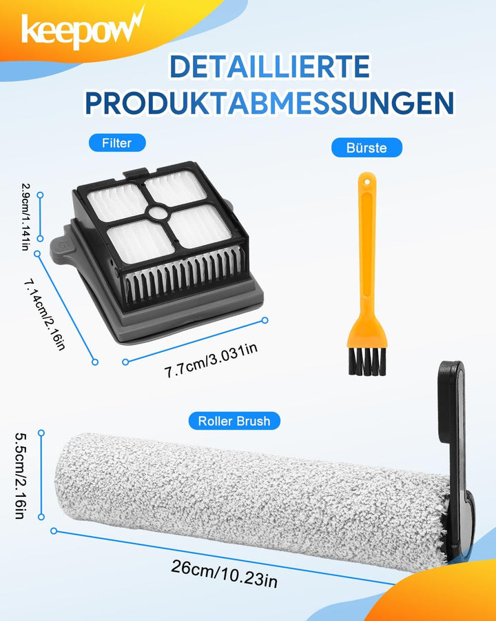 KEEPOW 7 Stück Zubehörset für Tineco Floor One S7 Pro/Floor One S6 Nass-und Trockensauger, Ersatzbür