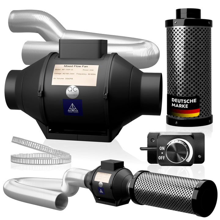 Treez Tools Grow Abluft Set 100mm Belüftungsset für Growzelt Aktivkohlefilter