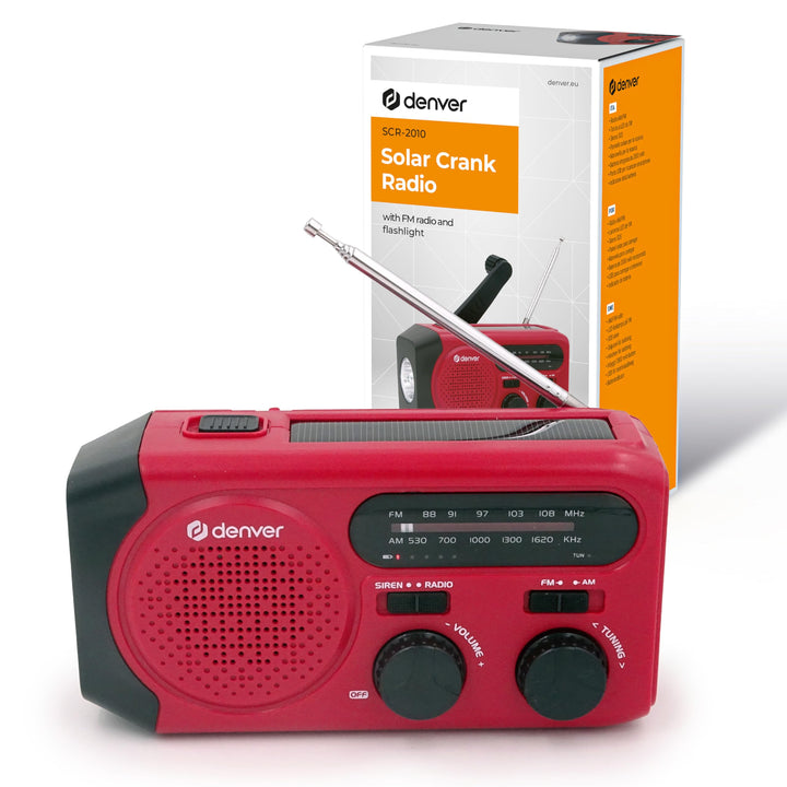 Denver SCR-2010MK2 Kurbelradio Notfallradio Solar – AM/FM Weltempfänger mit Handkurbel - Solarpanel