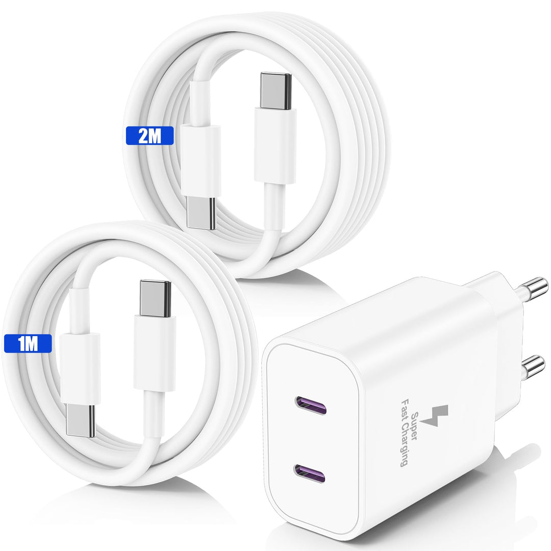 45W USB C Ladegerät Ladekabel für iPhone 16 17 15 Pro max,2-Port USB C Schnellladekabel 1M+2M mit Ne