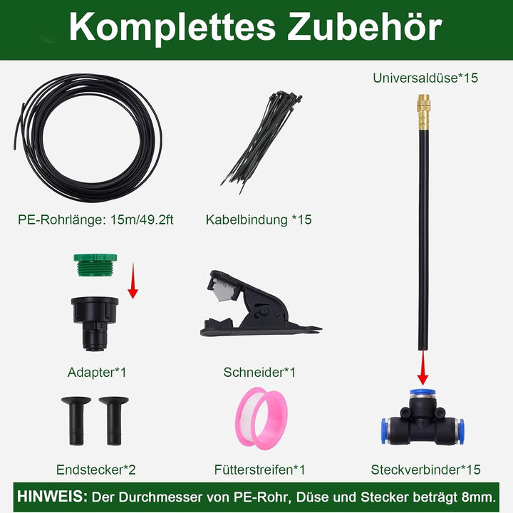 Automatisches Gartenbewässerungssystem: 15 m Schlauch | Automatisches Gartenbewässerungssystem mit 3