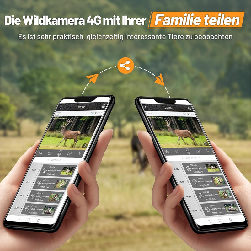 XTU 4G LTE Wildkamera mit SIM Karte - 2,5K Solar Wildtierkamera mit Handyübertragung App,PIR Bewegun