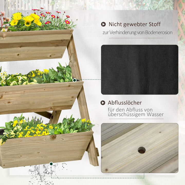 Outsunny Hochbeet Blumentreppe Holz Blumenleiter mit 3 Ablagen Pflanzentreppe Pflanzregal Pflanzenst