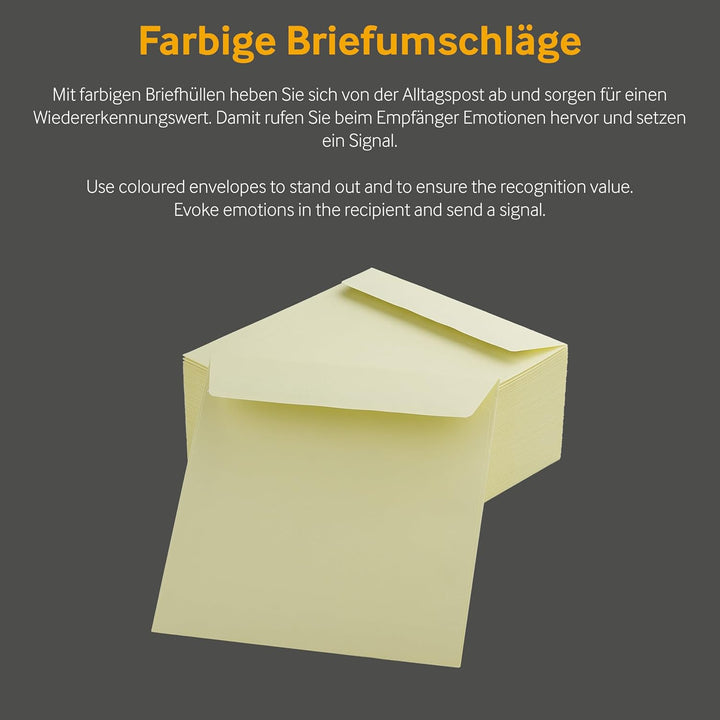 100 Stück, Farbige Briefumschläge, 160 x 160 mm, Haftklebung mit Abziehstreifen, Gerade Klappe, 130